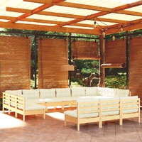  13 Piece Garden Lounge Set with Cream Cushions Solid Pinewood