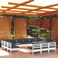  13 Piece Garden Lounge Set with Cushions White Solid Pinewood