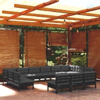  13 Piece Garden Lounge Set with Cushions Black Solid Pinewood