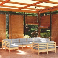  9 Piece Garden Lounge Set with Grey Cushions Solid Pinewood