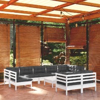  10 Piece Garden Lounge Set with Cushions White Solid Pinewood