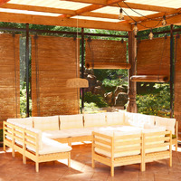  11 Piece Garden Lounge Set with Cream Cushions Solid Pinewood