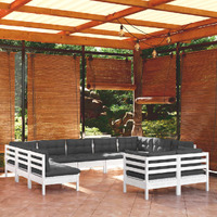  11 Piece Garden Lounge Set with Cushions White Solid Pinewood