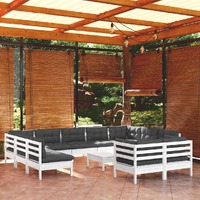  12 Piece Garden Lounge Set with Cushions White Solid Pinewood