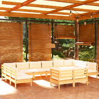  12 Piece Garden Lounge Set with Cream Cushions Solid Pinewood