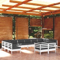  12 Piece Garden Lounge Set with Cushions White Solid Pinewood