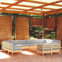  13 Piece Garden Lounge Set with Grey Cushions Pinewood