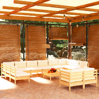 13 Piece Garden Lounge Set with Cream Cushions Pinewood