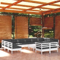  13 Piece Garden Lounge Set with Cushions White Pinewood