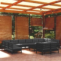  13 Piece Garden Lounge Set with Cushions Black Pinewood