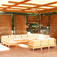  13 Piece Garden Lounge Set with Cream Cushions Pinewood