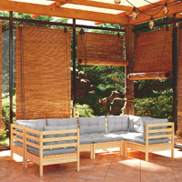  6 Piece Garden Lounge Set with Grey Cushions Pinewood