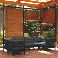  6 Piece Garden Lounge Set with Cushions Black Pinewood