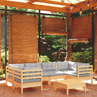  7 Piece Garden Lounge Set with Grey Cushions Pinewood