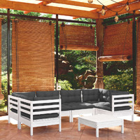  7 Piece Garden Lounge Set with Cushions White Pinewood