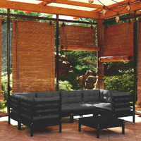  7 Piece Garden Lounge Set with Cushions Black Pinewood