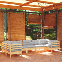  7 Piece Garden Lounge Set with Grey Cushions Pinewood