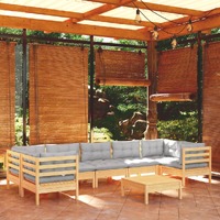  8 Piece Garden Lounge Set with Grey Cushions Pinewood