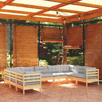  9 Piece Garden Lounge Set with Grey Cushions Pinewood