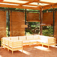  9 Piece Garden Lounge Set with Cream Cushions Pinewood