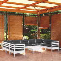  10 Piece Garden Lounge Set with Cushions White Pinewood