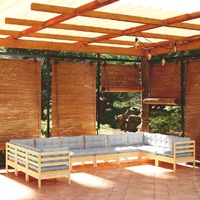  10 Piece Garden Lounge Set with Grey Cushions Pinewood