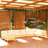 10 Piece Garden Lounge Set with Cream Cushions Pinewood