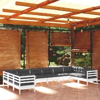  10 Piece Garden Lounge Set with Cushions White Pinewood