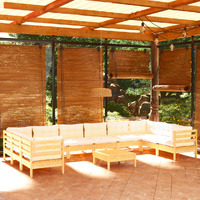  11 Piece Garden Lounge Set with Cream Cushions Pinewood