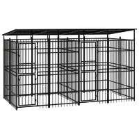  Outdoor Dog Kennel with Roof Steel 7.37 m²