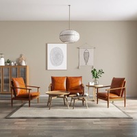  3 Piece Sofa Set Real Leather with Solid Wood Acacia Brown