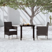  3 Piece Garden Dining Set with Cushions Black