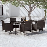  7 Piece Garden Dining Set with Cushions Black