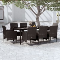  9 Piece Garden Dining Set with Cushions Black
