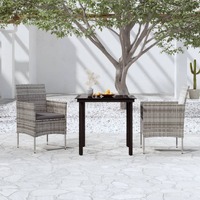  3 Piece Garden Dining Set with Cushions Grey and Black