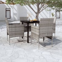  5 Piece Garden Dining Set with Cushions Grey and Black