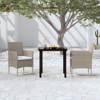  3 Piece Garden Dining Set with Cushions Beige and Black