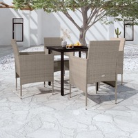 5 Piece Garden Dining Set with Cushions Beige and Black