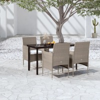  5 Piece Garden Dining Set with Cushions Beige and Black
