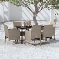  7 Piece Garden Dining Set with Cushions Beige and Black