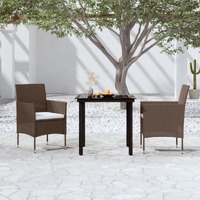  3 Piece Garden Dining Set with Cushions Brown and Black