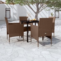  5 Piece Garden Dining Set with Cushions Brown and Black