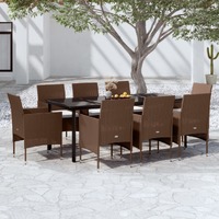  9 Piece Garden Dining Set with Cushions Brown and Black