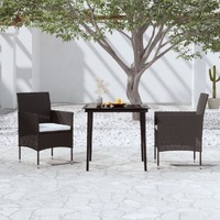  3 Piece Garden Dining Set with Cushions Black
