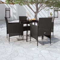  5 Piece Garden Dining Set with Cushions Black
