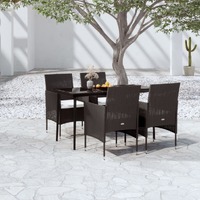  5 Piece Garden Dining Set with Cushions Black