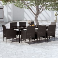  9 Piece Garden Dining Set with Cushions Black
