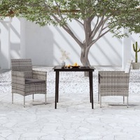  3 Piece Garden Dining Set with Cushions Grey and Black