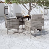  5 Piece Garden Dining Set with Cushions Grey and Black