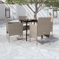  5 Piece Garden Dining Set with Cushions Beige and Black